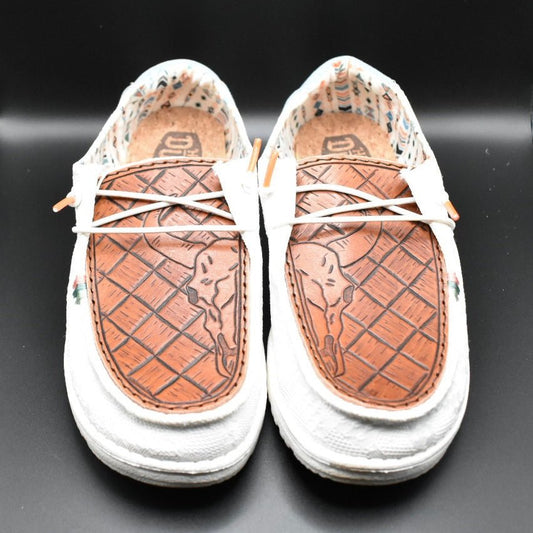 Slip on Shoes with Buffalo Tooled Tops - Prairie Buffalo