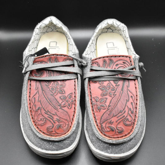 Slip on Shoes with Feather Tooled Tops - Prairie Buffalo