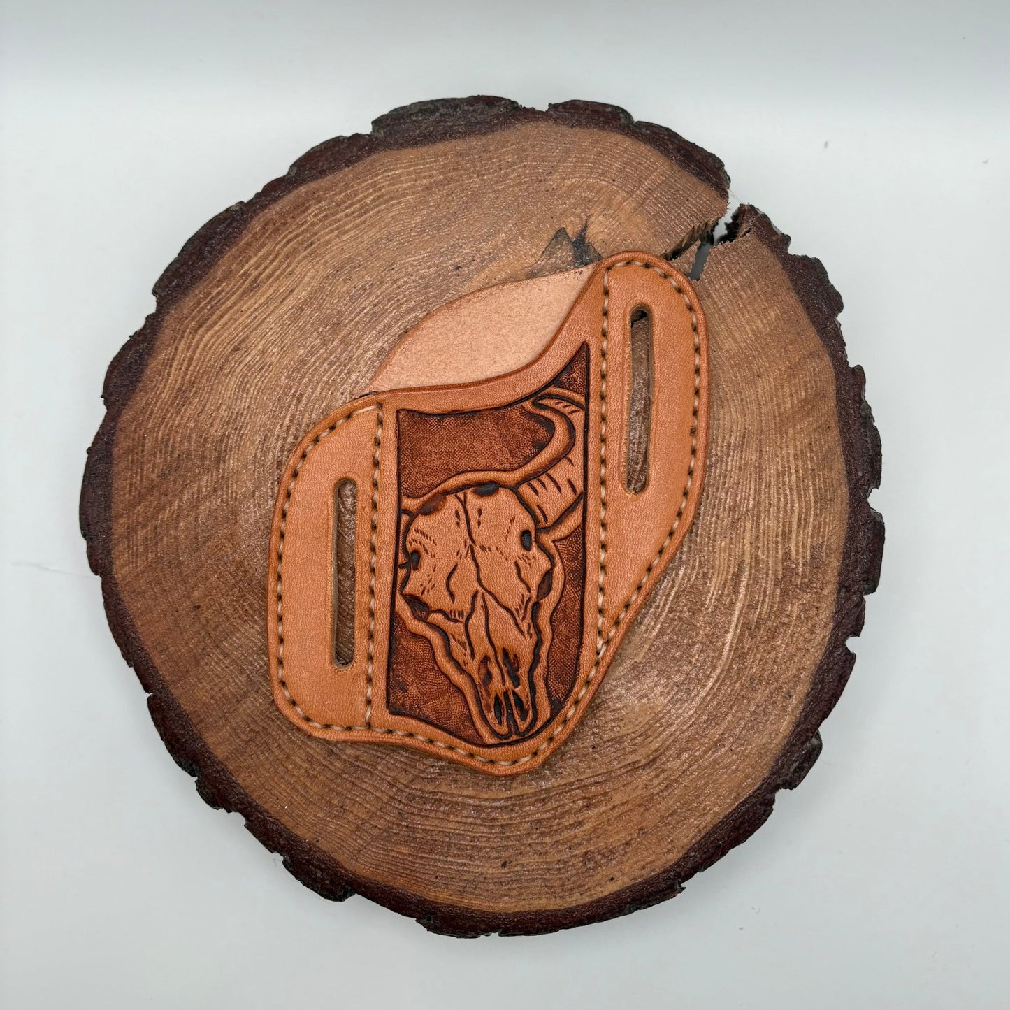 Leather Knife Sheath - Bison Skull - Prairie Buffalo