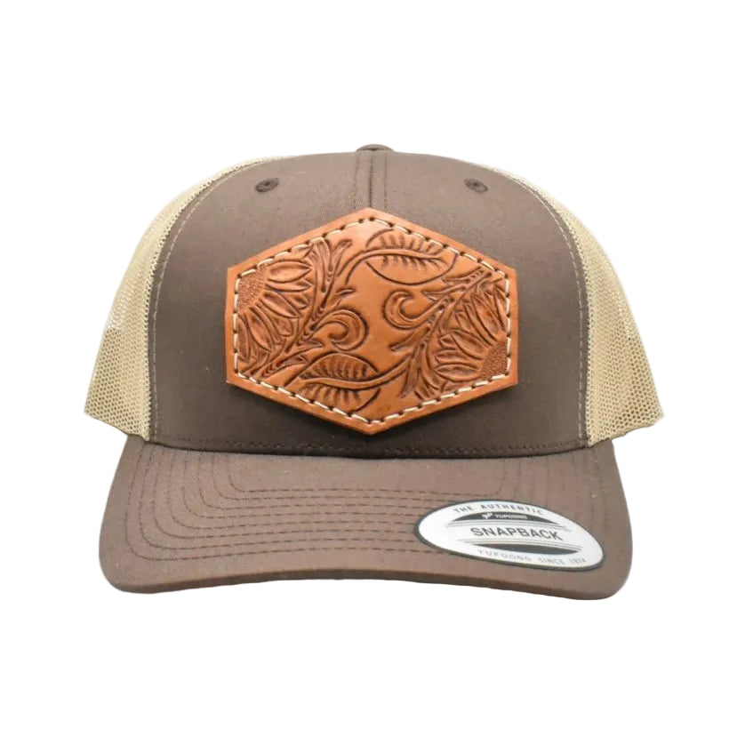 Double Sunflower Tooled Leather Hat - Prairie Buffalo
