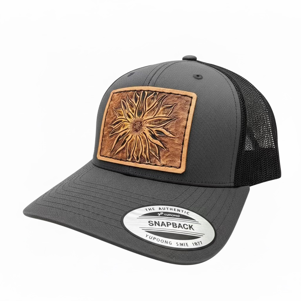 Tooled Sunflower Leather Hat