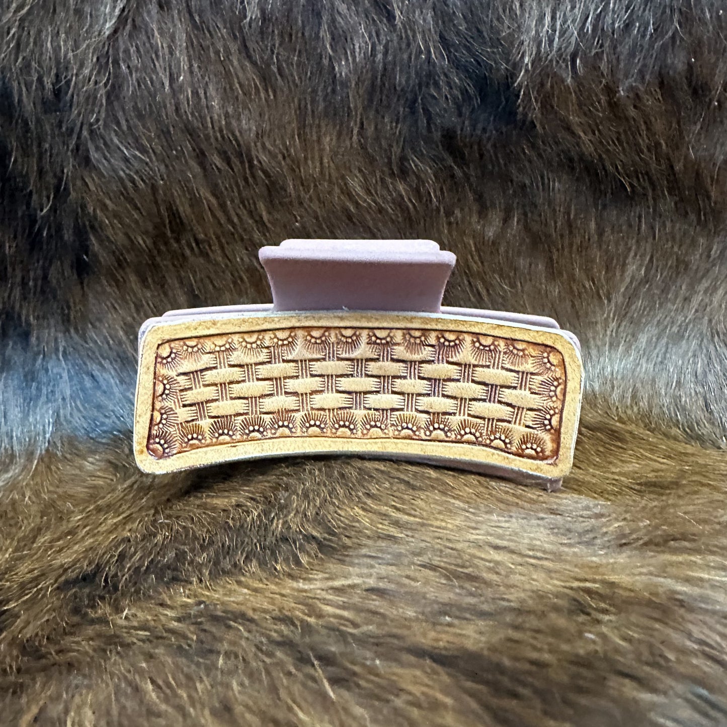 Basketweave Leather Claw Clip - Prairie Buffalo