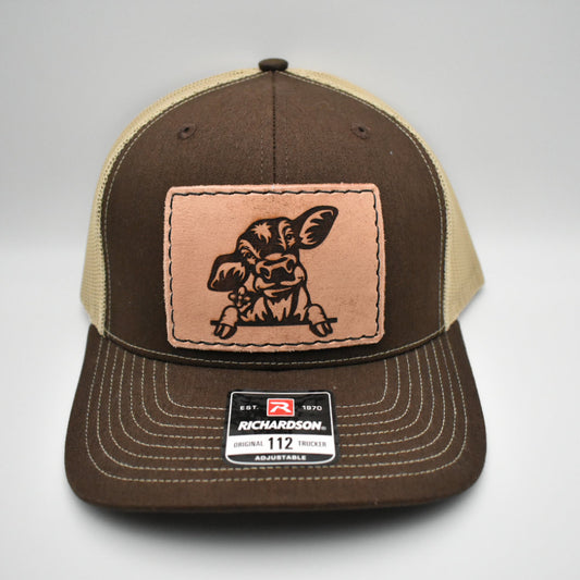 calfleather hat patch sewn onto richardson 112 hat