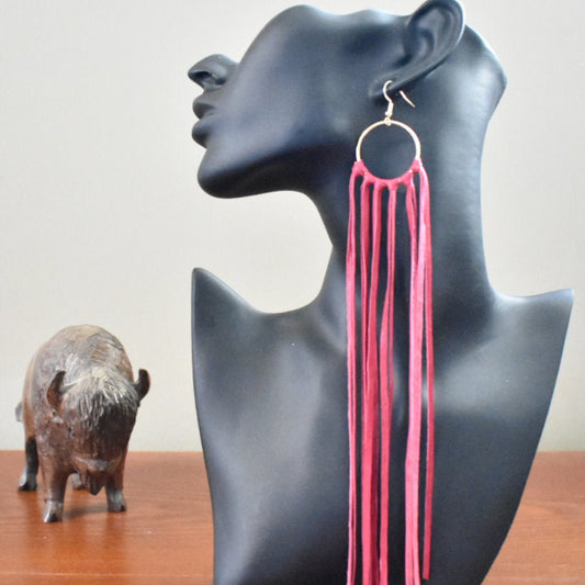 Leather Fringe Earrings - Hot Pink - Prairie Buffalo