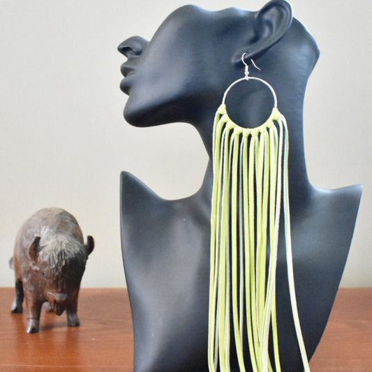 Leather Fringe Earrings - Light Green - Prairie Buffalo