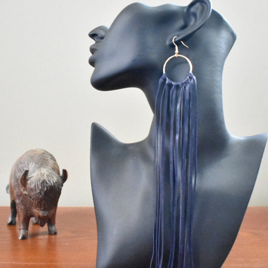 Leather Fringe Earrings - Purple - Prairie Buffalo