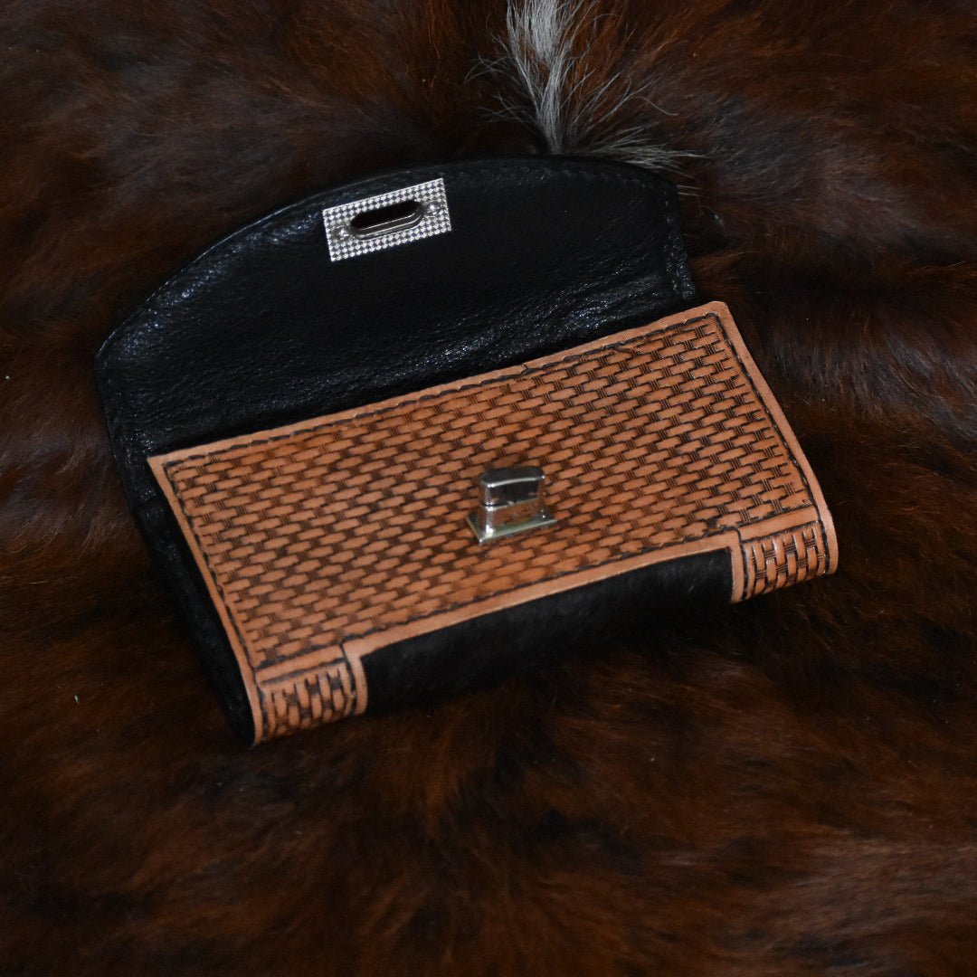 Hand Tooled Basketweave Leather Clutch Wallet - Soul Divine