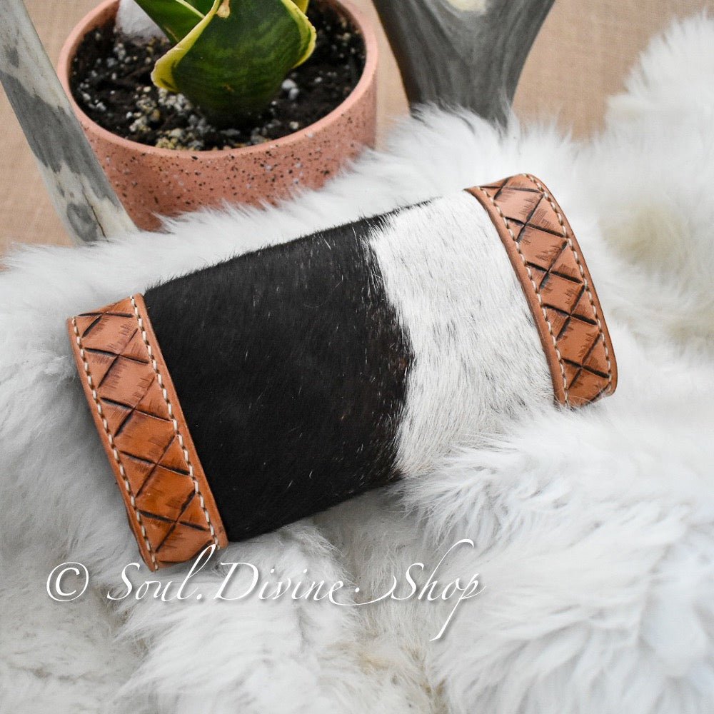 Hand Tooled Hair on Hide Leather Clutch Wallet - Soul Divine