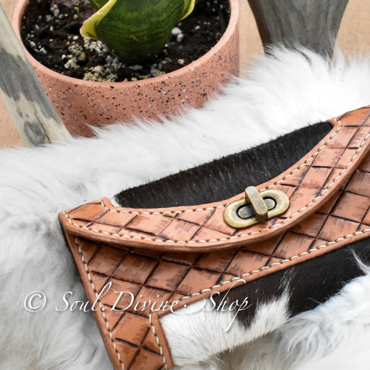 Hand Tooled Hair on Hide Leather Clutch Wallet - Soul Divine