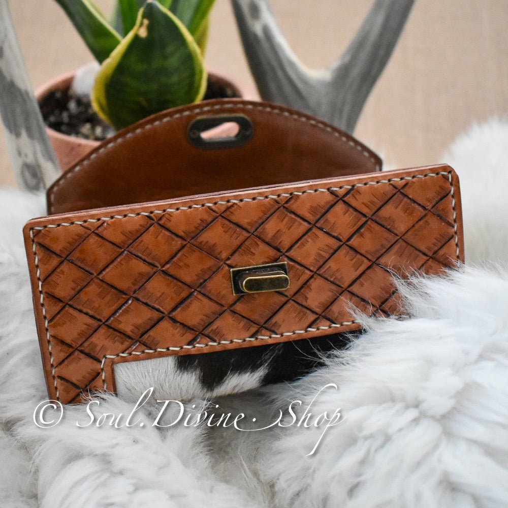 Hand Tooled Hair on Hide Leather Clutch Wallet - Soul Divine