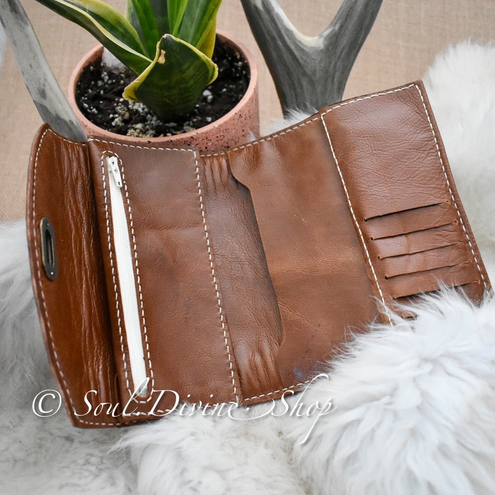 Hand Tooled Hair on Hide Leather Clutch Wallet - Soul Divine