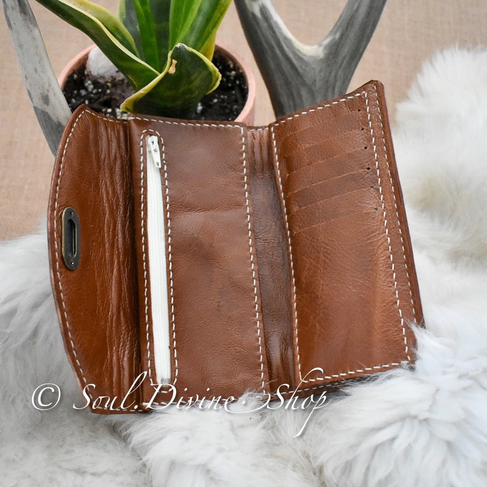 Hand Tooled Hair on Hide Leather Clutch Wallet - Soul Divine