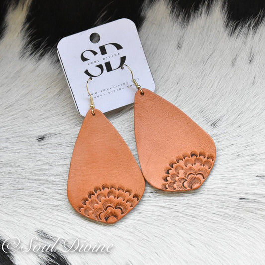Hand Tooled Leather Earrings - Prairie Buffalo