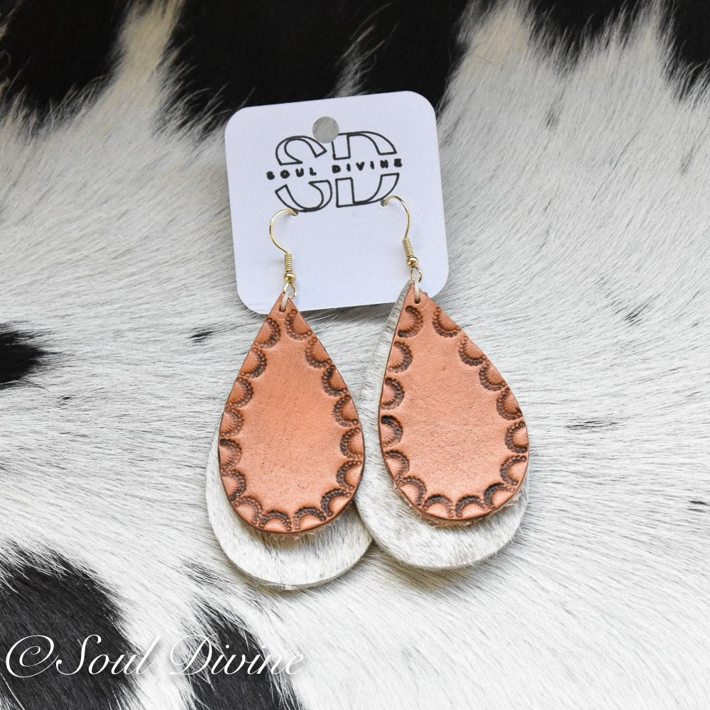 Hand Tooled Leather Earrings - Prairie Buffalo