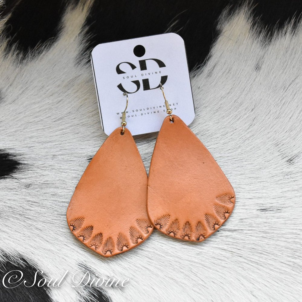 Hand Tooled Leather Earrings - Prairie Buffalo