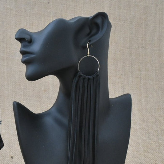 Leather Fringe Earrings - Black - Prairie Buffalo