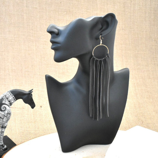Leather Fringe Earrings - Black/Brown - Prairie Buffalo