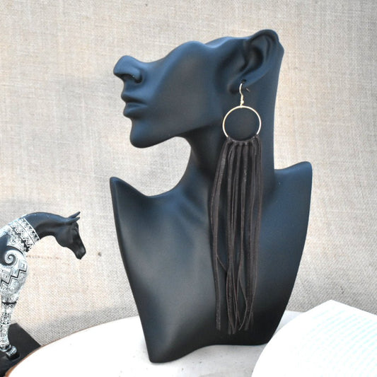 Leather Fringe Earrings - Brown - Prairie Buffalo