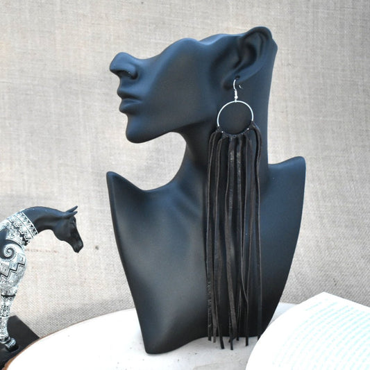 Leather Fringe Earrings - Dark Brown - Prairie Buffalo