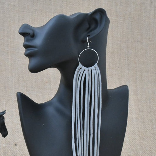Leather Fringe Earrings - Grey - Prairie Buffalo