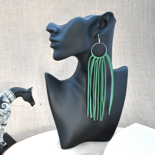 Leather Fringe Earrings - Kelly Green - Prairie Buffalo