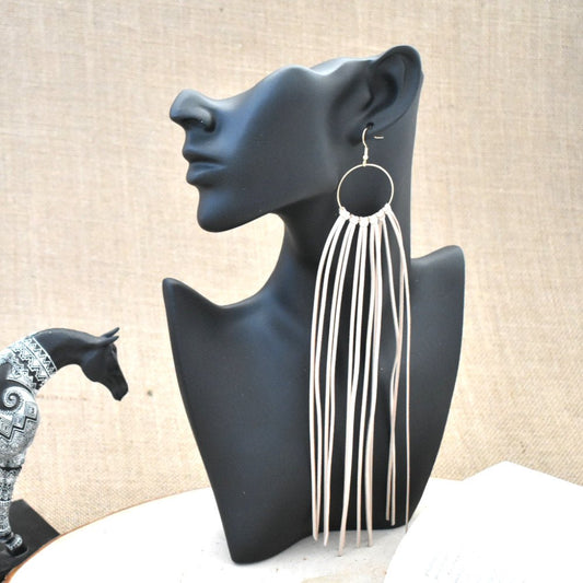 Leather Fringe Earrings - Pink - Prairie Buffalo
