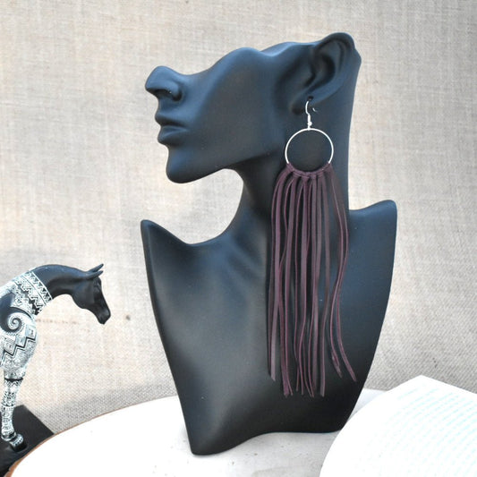 Leather Fringe Earrings - Plum - Prairie Buffalo