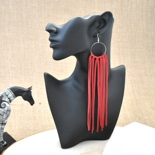 Leather Fringe Earrings - Red - Prairie Buffalo
