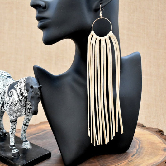 Leather Fringe Earrings - Tan - Prairie Buffalo