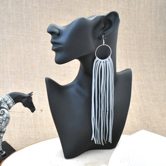 Leather Fringe Earrings - Ultra Light Blue - Prairie Buffalo