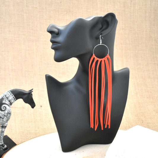 Leather Fringe Earrings - Vermillion Red - Prairie Buffalo