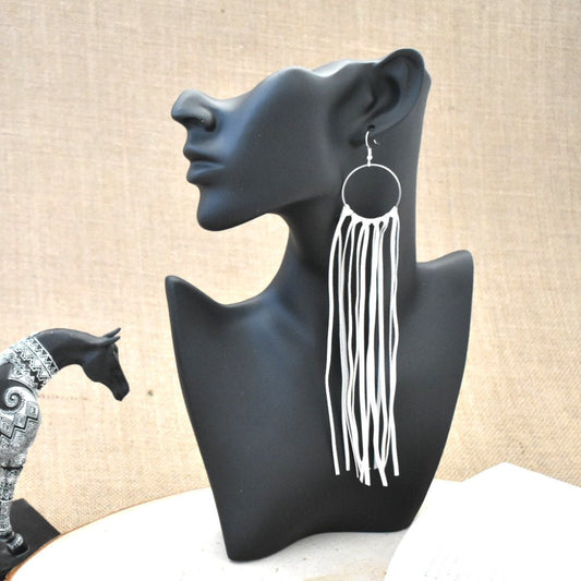 Leather Fringe Earrings - White - Prairie Buffalo