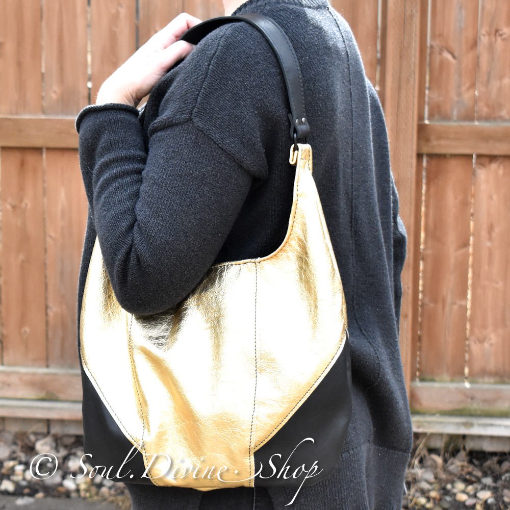 Leather Purse - Black & Gold - Soul Divine