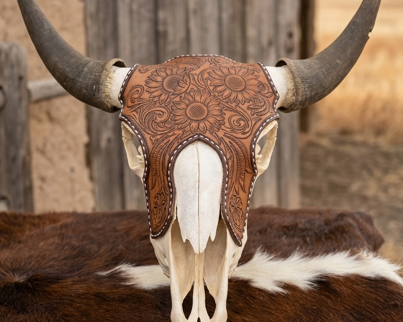 Skulls with Leather Face Pieces