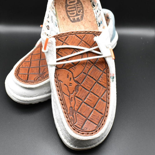Slip on Shoes with Buffalo Tooled Tops - Prairie Buffalo