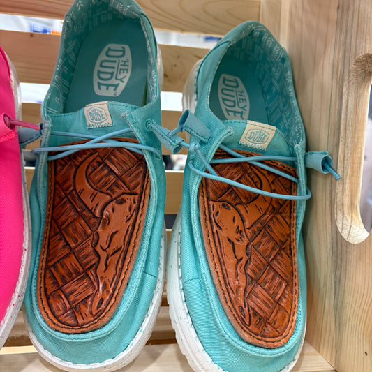 Slip on Shoes with Bison Basketweave Tooled Tops