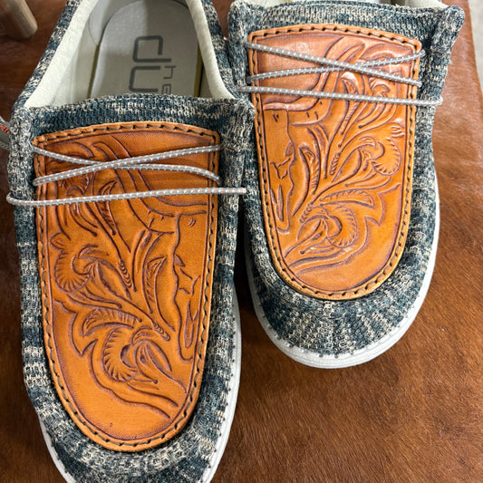 Mens Slip on Shoes with Longhorn Tooled Tops