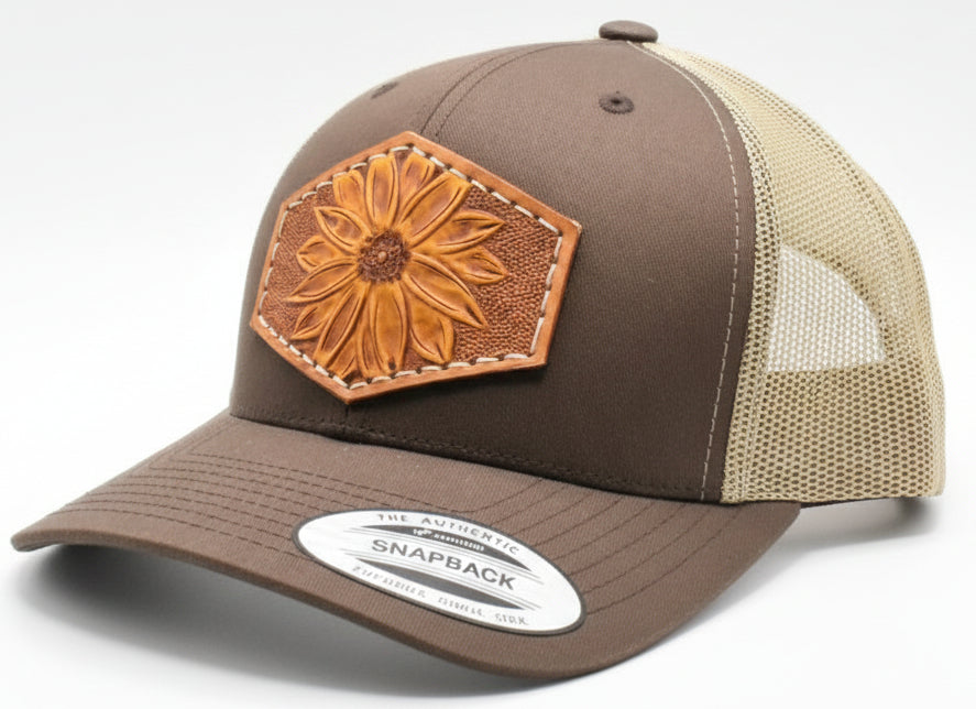 Sunflower Tooled Leather Hat - Prairie Buffalo