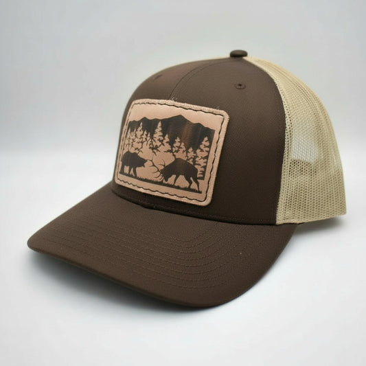 Elk Fighting Bear Hat - Prairie Buffalo