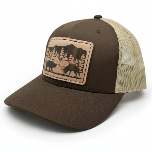 Elk Fighting Bear Hat - Prairie Buffalo