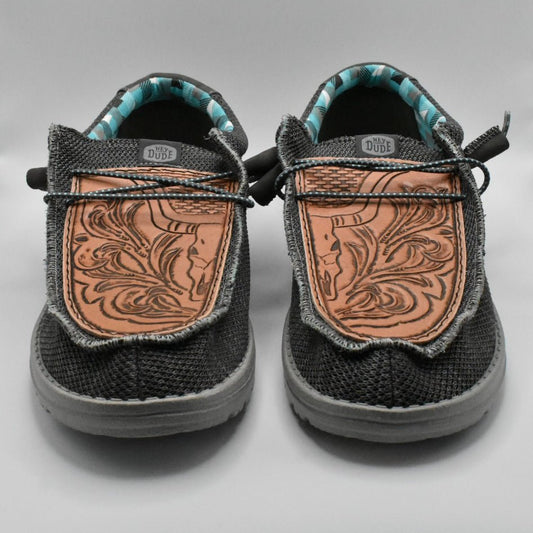 Mens Slip on Shoes with Longhorn Tooled Tops - Prairie Buffalo