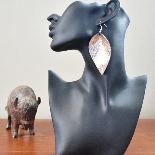 Leather Earrings Leaf Metallic - Prairie Buffalo
