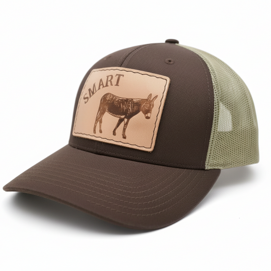 Brown and beige cap with a donkey logo and 'SMART' text on a white background