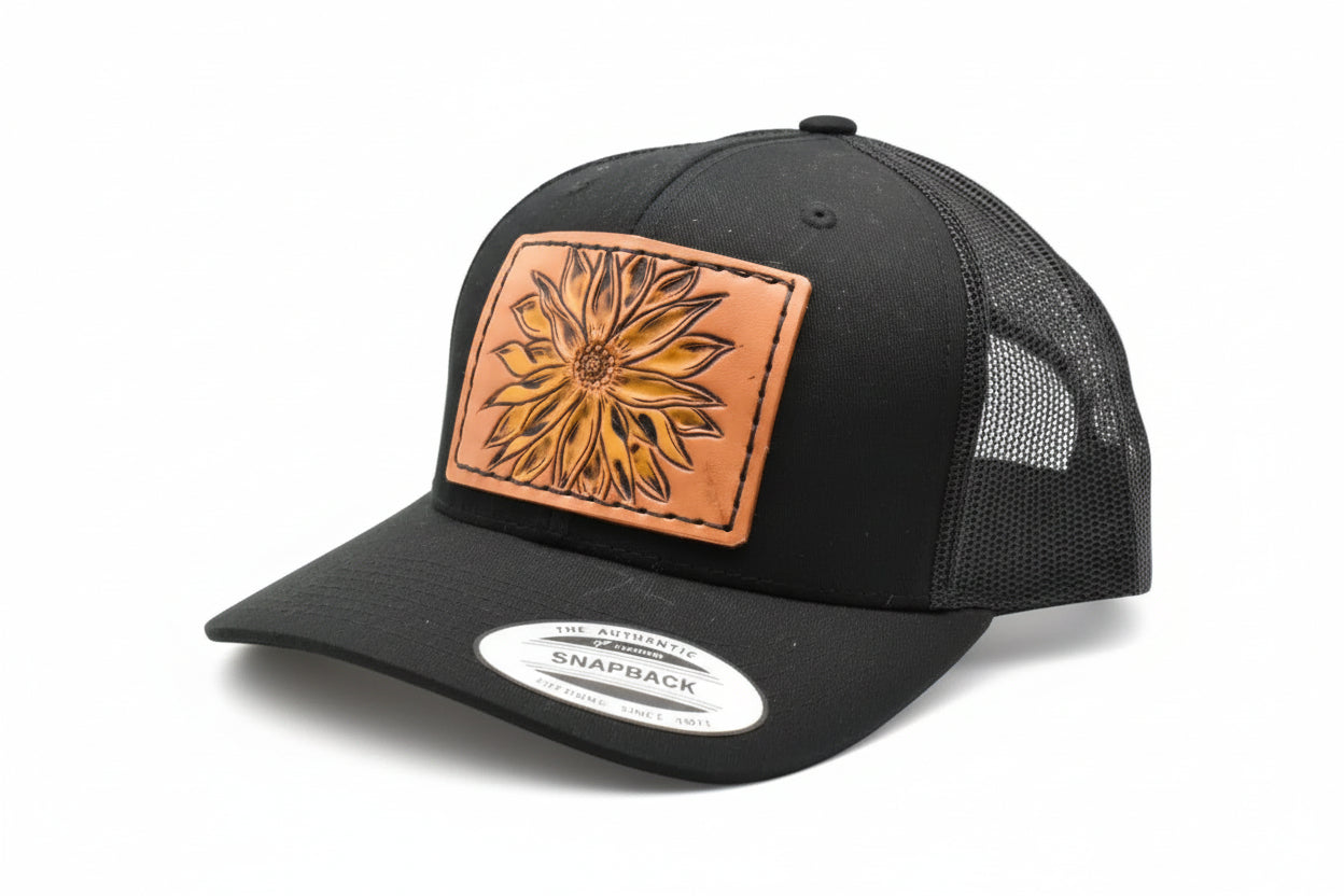 Sunflower Tooled Leather Hat - Prairie Buffalo