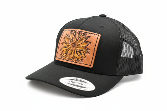 Sunflower Tooled Leather Hat - Prairie Buffalo
