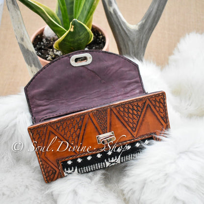 Basketweave Aztec Leather Wallet  - Prairie Buffalo