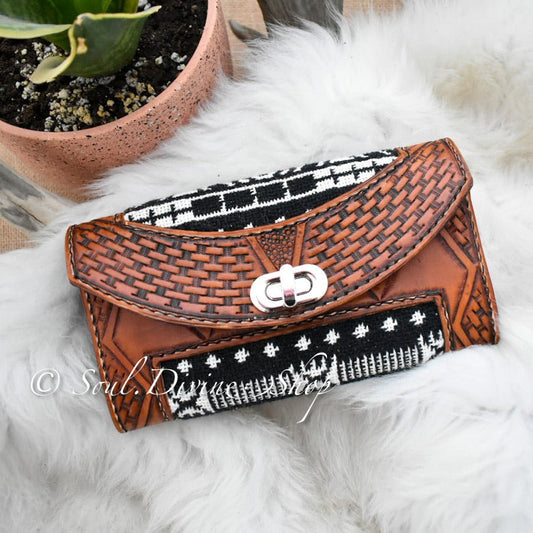 Basketweave Aztec Leather Wallet  - Prairie Buffalo