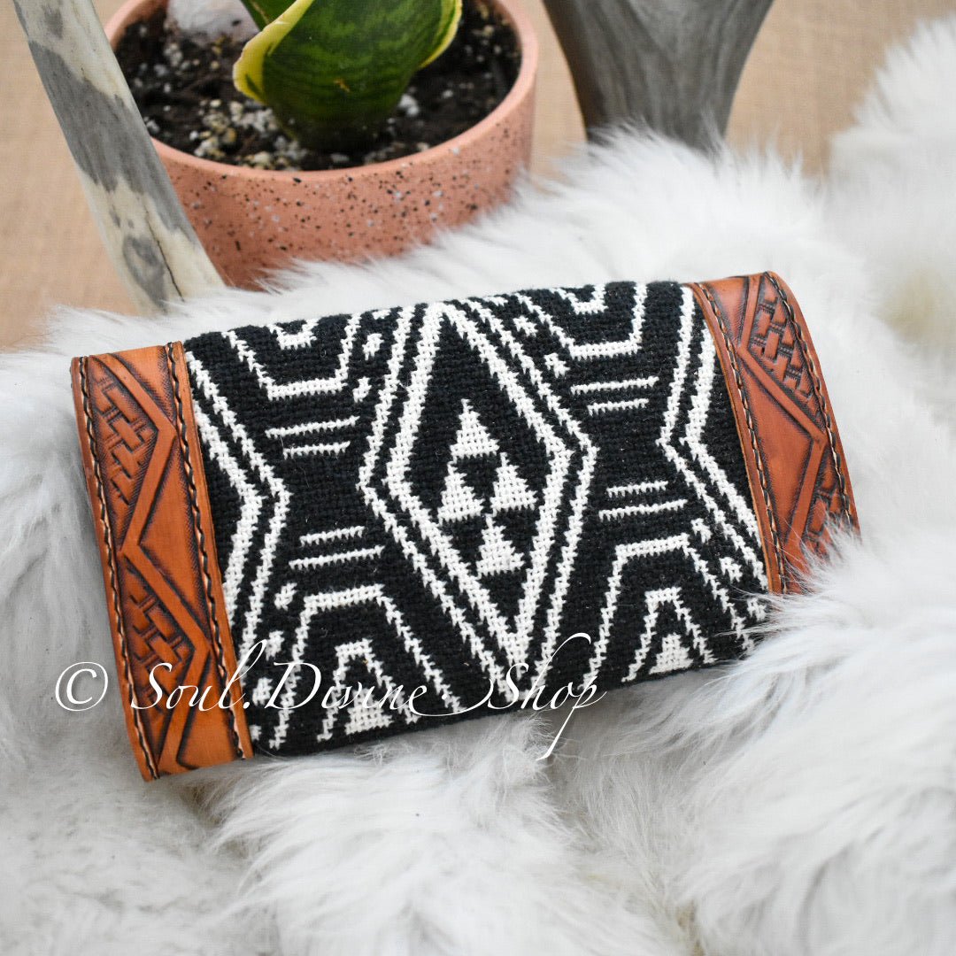 Basketweave Aztec Leather Wallet - Prairie Buffalo
