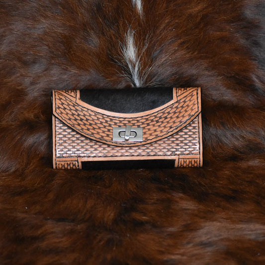Hand Tooled Basketweave Leather Clutch Wallet - Soul Divine