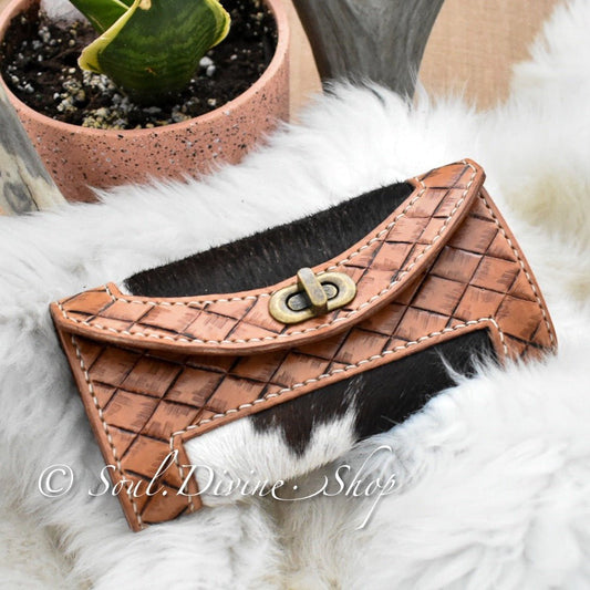Hand Tooled Hair on Hide Leather Clutch Wallet - Soul Divine